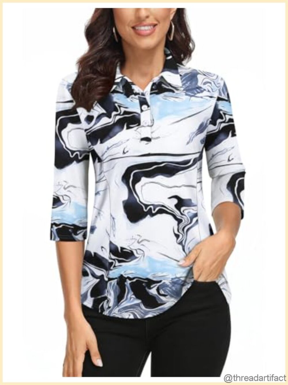 Women's 3/4 Sleeve Golf Tennis Polo Shirt 4-Button Dry Fit Athletic Top